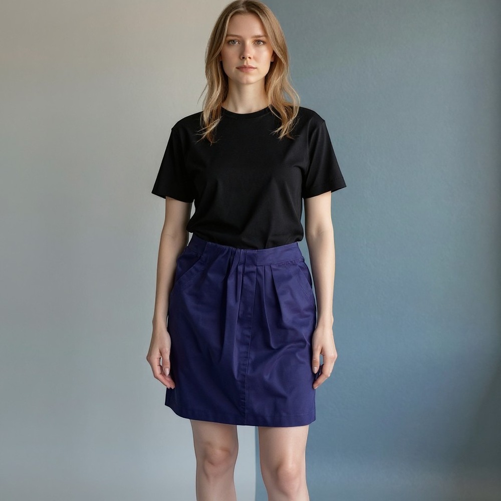 Anne Klein Navy Blue Pleated Front Mini Skirt Size 2 U02M714471